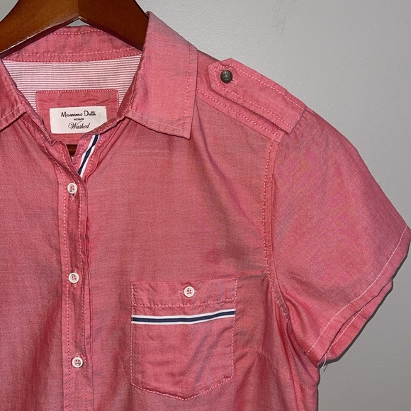 MASSIMO DUTTI | 100% Cotton Short Sleeve Military Button Down Shirt- sz S/M - Picture 2 of 10